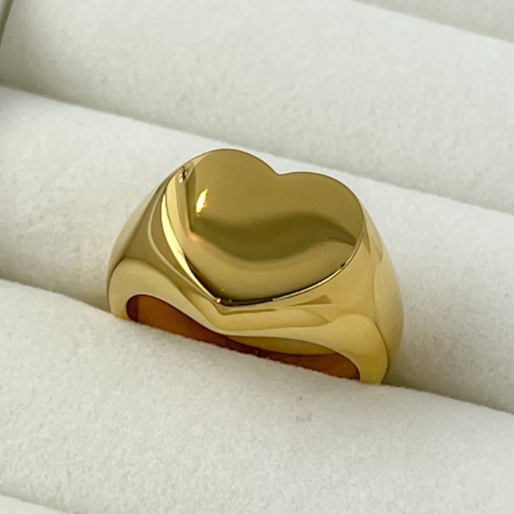 Gold Plated Chunky Heart Ring Statement Ring For Women Size 7
